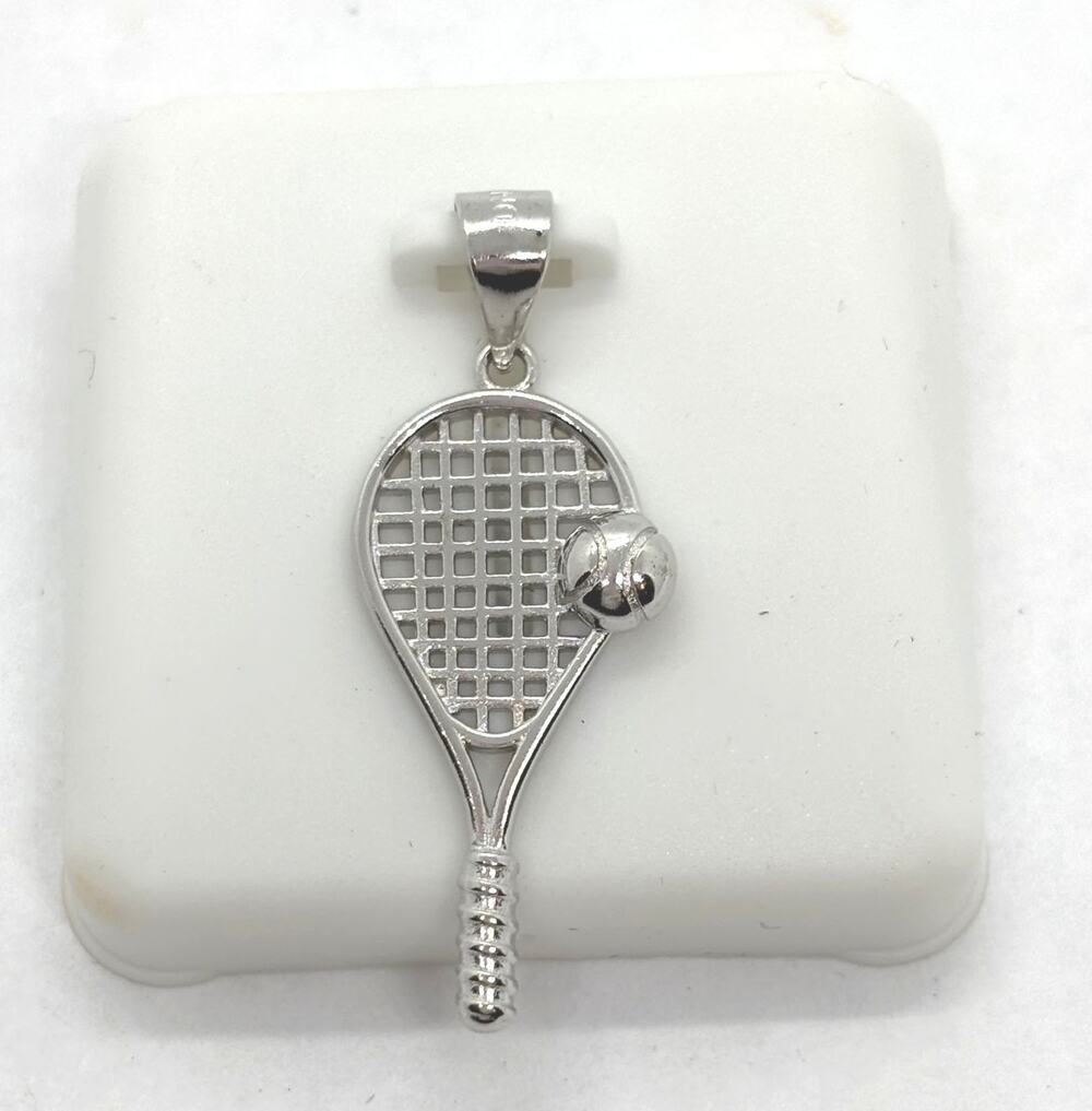 925 Sterling Silver 3D Tennis Racket & Ball Pendant 32mm